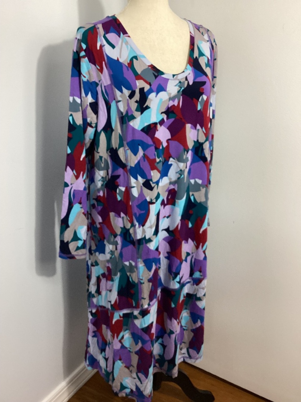 Y2K LOGO LORI GOLDSTEIN PETITE LARGE KNIT A-LINE DRESS ASYMMETRIC HEM  ARTSY